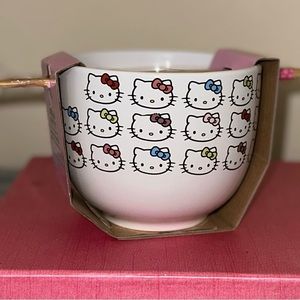 Hello Kitty Ceramic Bowl With Chopsticks